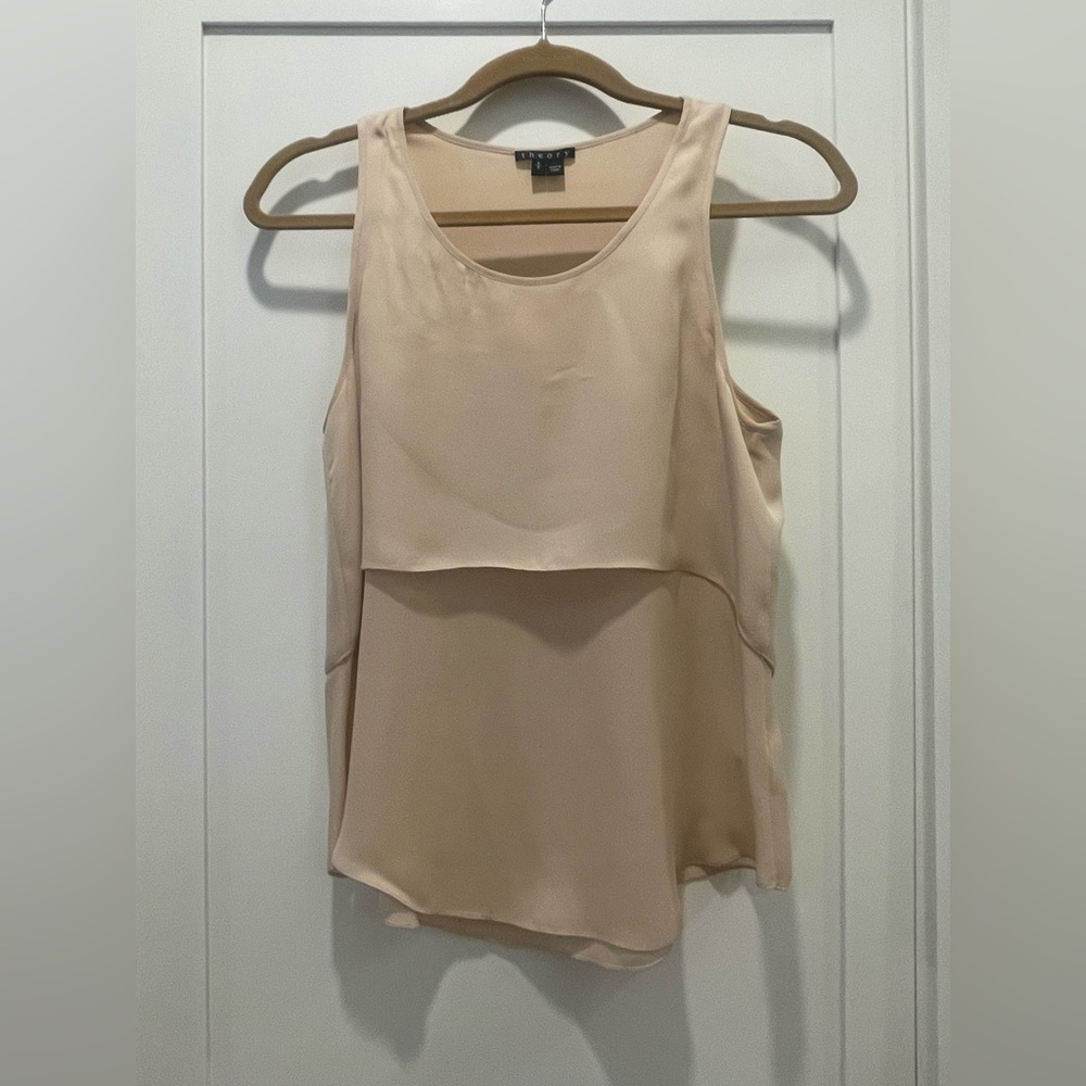 THEORY Beige/Blush Silk Scoop Neck Sleeveless Top SZ S